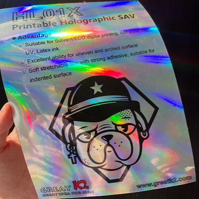 kualitas UV Latex Printable Adhesive Vinyl Eco Solvent Rainbow Holographic Vinyl pabrik
